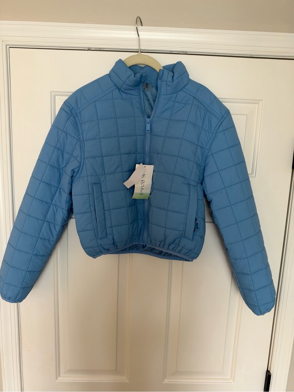 Sky Blue Quilted Bomber Jacket